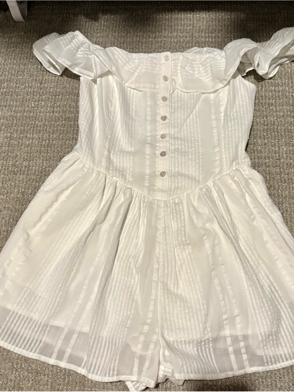 aerie White Off-Shoulder Ruffle Romper